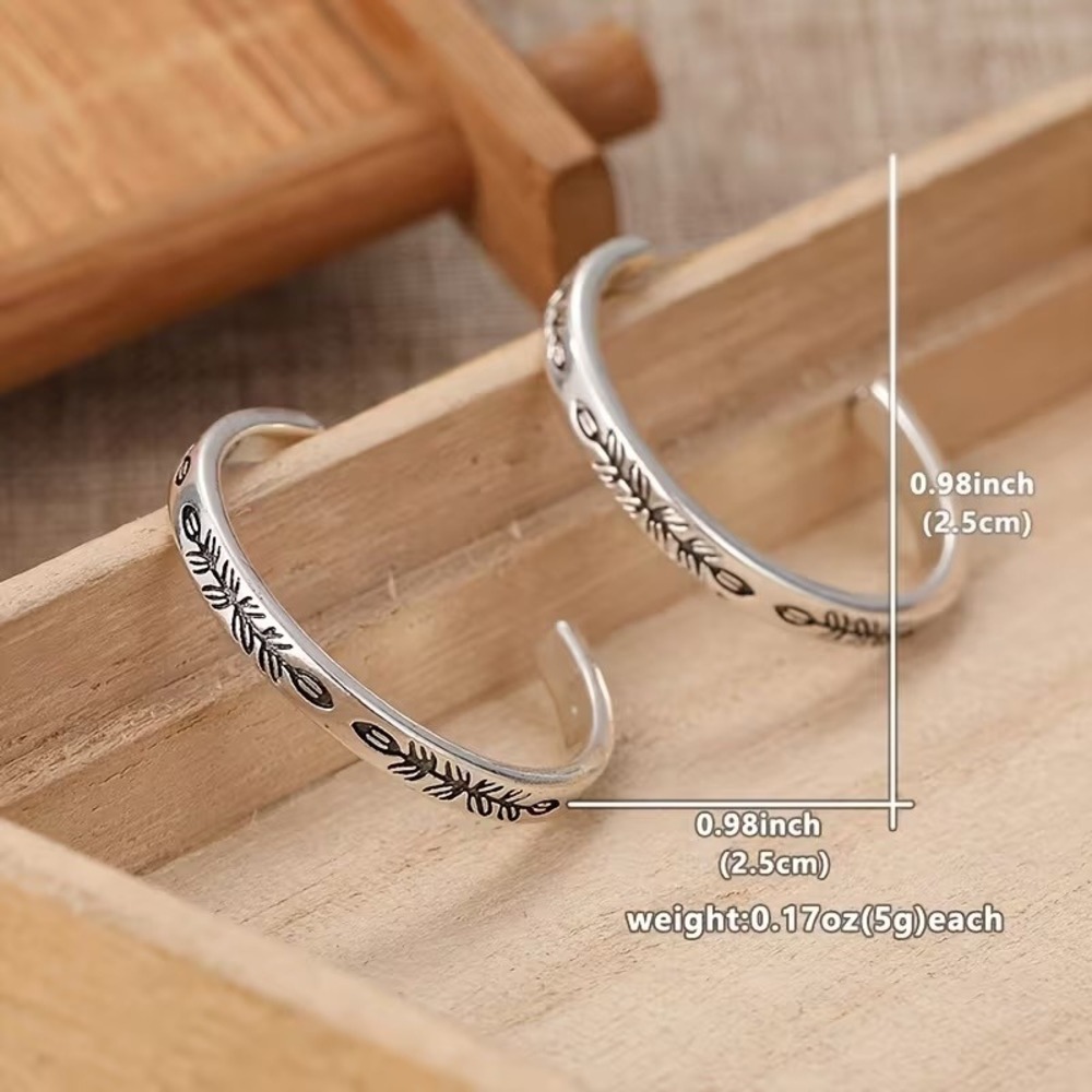 Stamped Hoop Earrings Sterling Silver Plated Hypoallergenic Earrings - Picture 2 of 2
